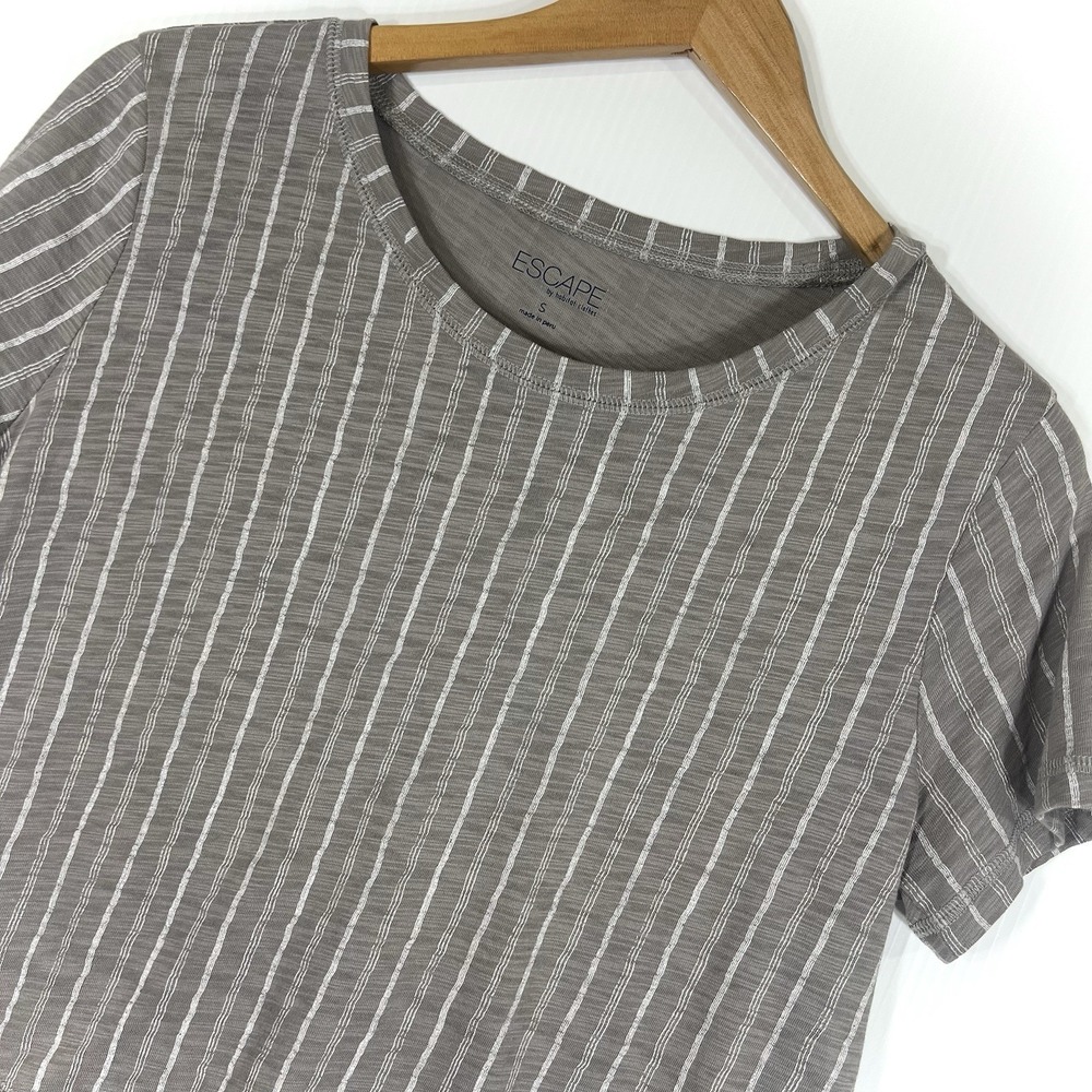 Escape by Habitat Striped‎ Boxy Top Size Small Brown White Short Sleeve Cotton